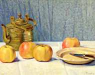 Натюрморт с яблоками и чайником